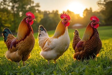 Fototapeta premium Serene Farm Landscape with Lush Green Fields, Fluffy Clouds, and a Vibrant Blue Sky Above