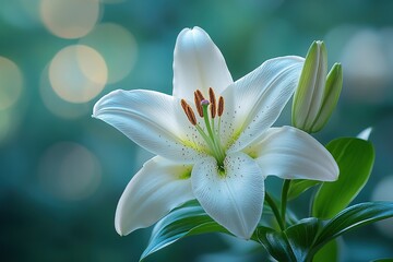 Obraz premium Stunning Close-Up of a White Madonna Flower with Vibrant Petals and Lush Green Background