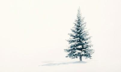 A lone pine tree stands in the snow