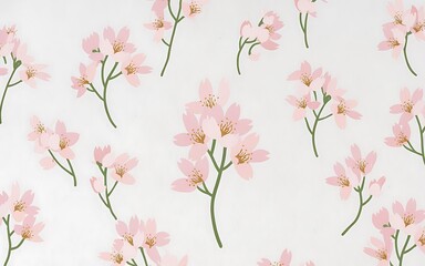 Fototapeta premium A delicate pattern of pink cherry blossoms on a white background.