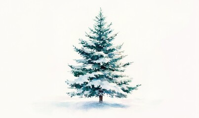 A snow covered pine tree is the main focus of this image
