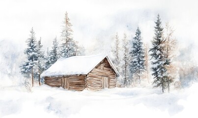 A cabin in the woods with snow on the ground