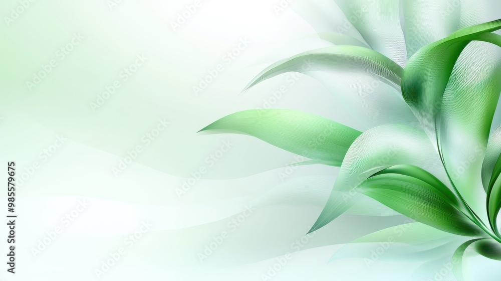 Poster elegant green abstract leaf backdrop with soft, layered patterns and smooth transitions, offering a 