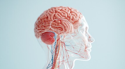 Anatomical model showcasing a human brain with detailed nerves, highlighting the complexity of the neural network.