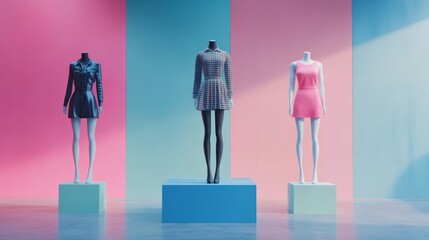 Fashion lifestyle concept with mannequins providing space for promotional advertisements on sales and podiums