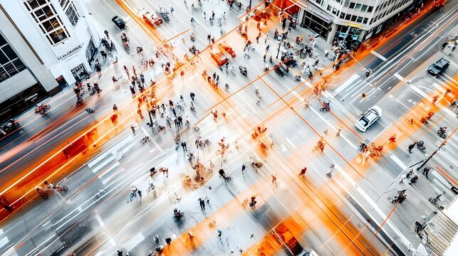 Crowded city intersection with dynamic movement