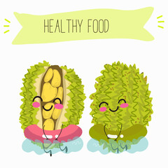 jackfruit character, tropical exotic citrus, vector isolated food icon, funny character. Hand drawn vector.