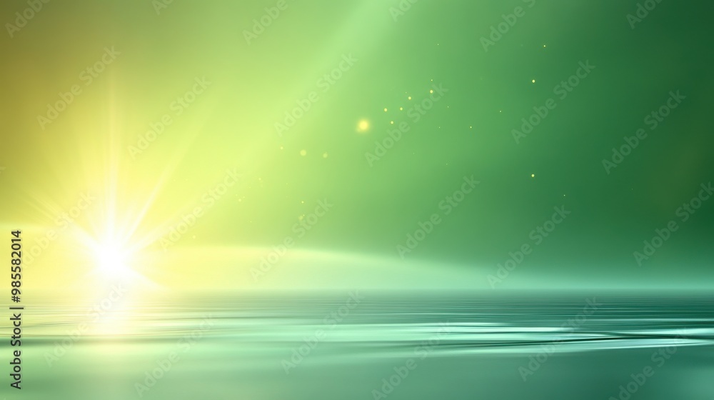 Poster enchanting green glow with a soft, ambient light and gentle gradients, perfect for a calming and inv
