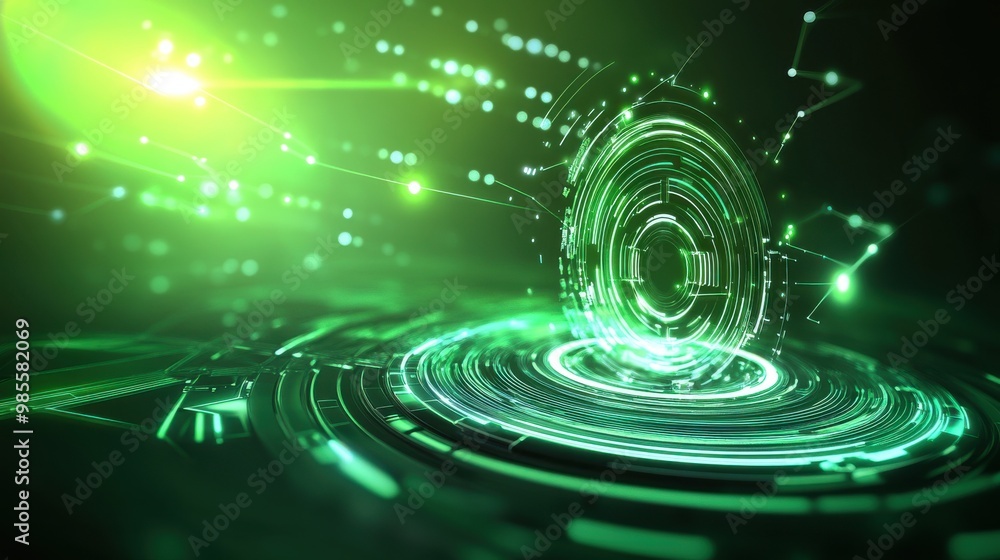 Aufkleber energetic green sci-fi background with a mix of glowing lines and high-tech shapes, creating a visua