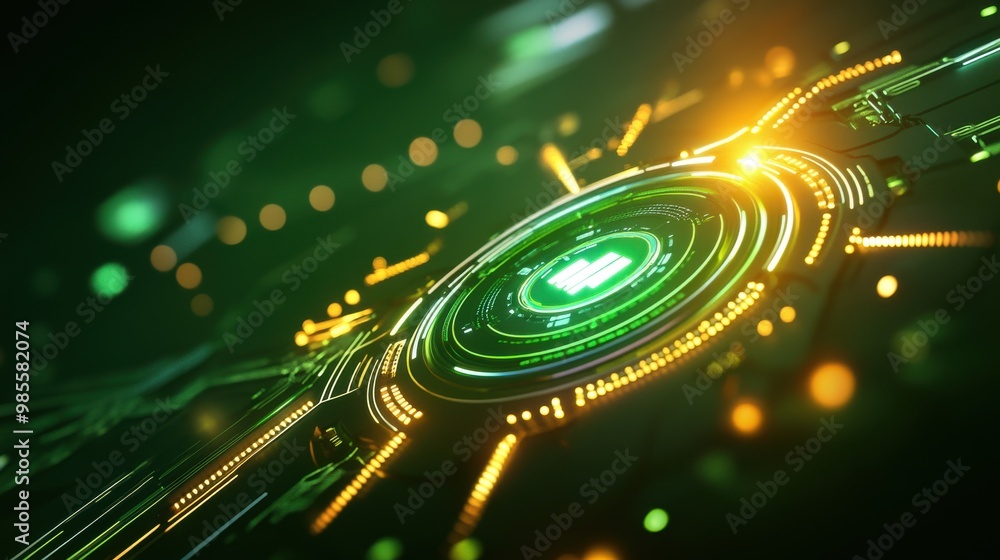 Aufkleber energetic green sci-fi background with a mix of glowing lines and high-tech shapes, creating a visua