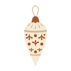 Christmas tree decorations, cartoon xmas holiday toys. Winter holidays cute tree elements, balls and toys. New Year decorations