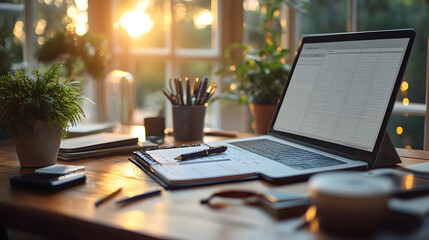 Desk setup with an open planner, calendar, and a pen, organized workspace for time management