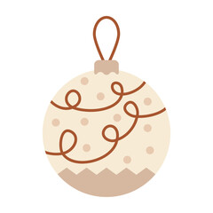 Christmas tree decorations, cartoon xmas holiday toys. Winter holidays cute tree elements, balls and toys. New Year decorations