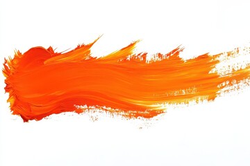 A vibrant orange paint stroke on a white background, showcasing artistic expression.