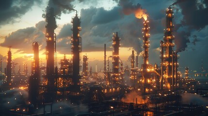 Fototapeta premium Petrochemical Plant Oil Refinery Factory 8K Realistic Lighting