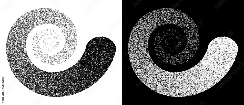 Poster abstract art background with dotted spiral. stipple effect with chaotic noise. black shape on a whit