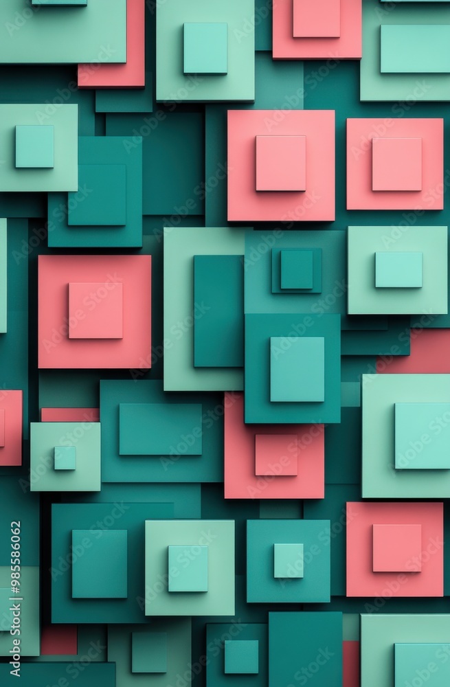 Poster a seamless pattern of squares in shades of green and pink creating a modern geometric abstract backg