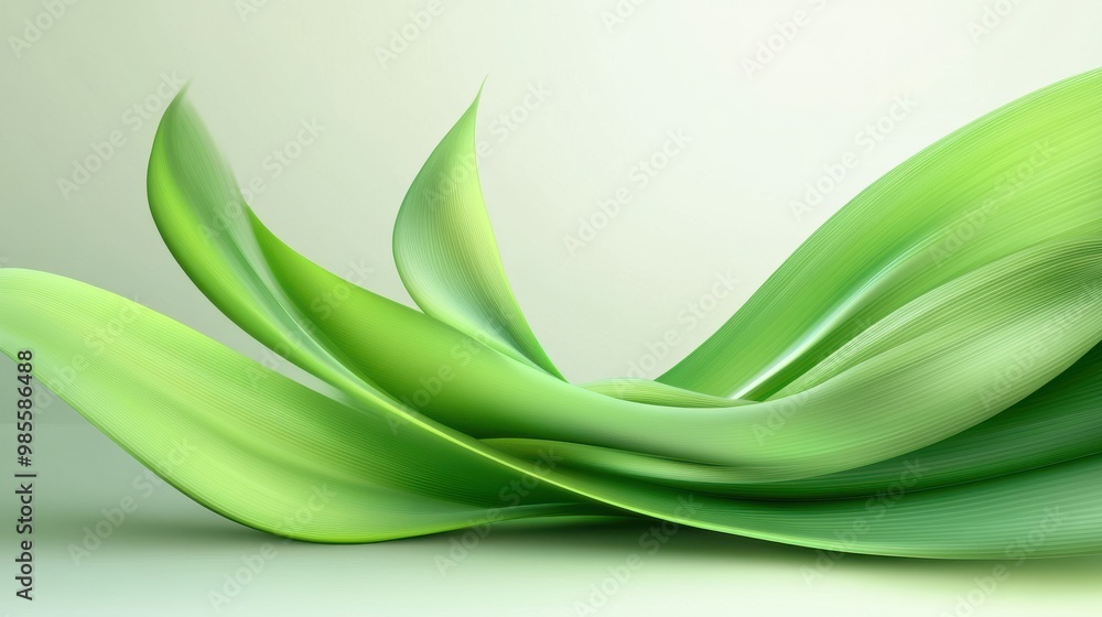 Poster fresh green abstract leaf background with dynamic textures and fluid patterns, ideal for a modern an