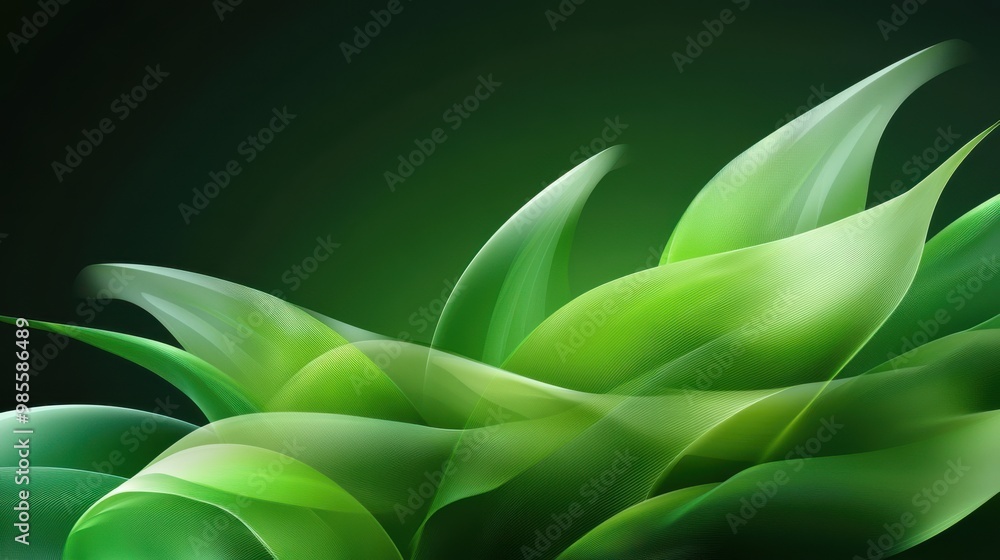 Poster fresh green abstract leaf background with dynamic textures and fluid patterns, ideal for a modern an