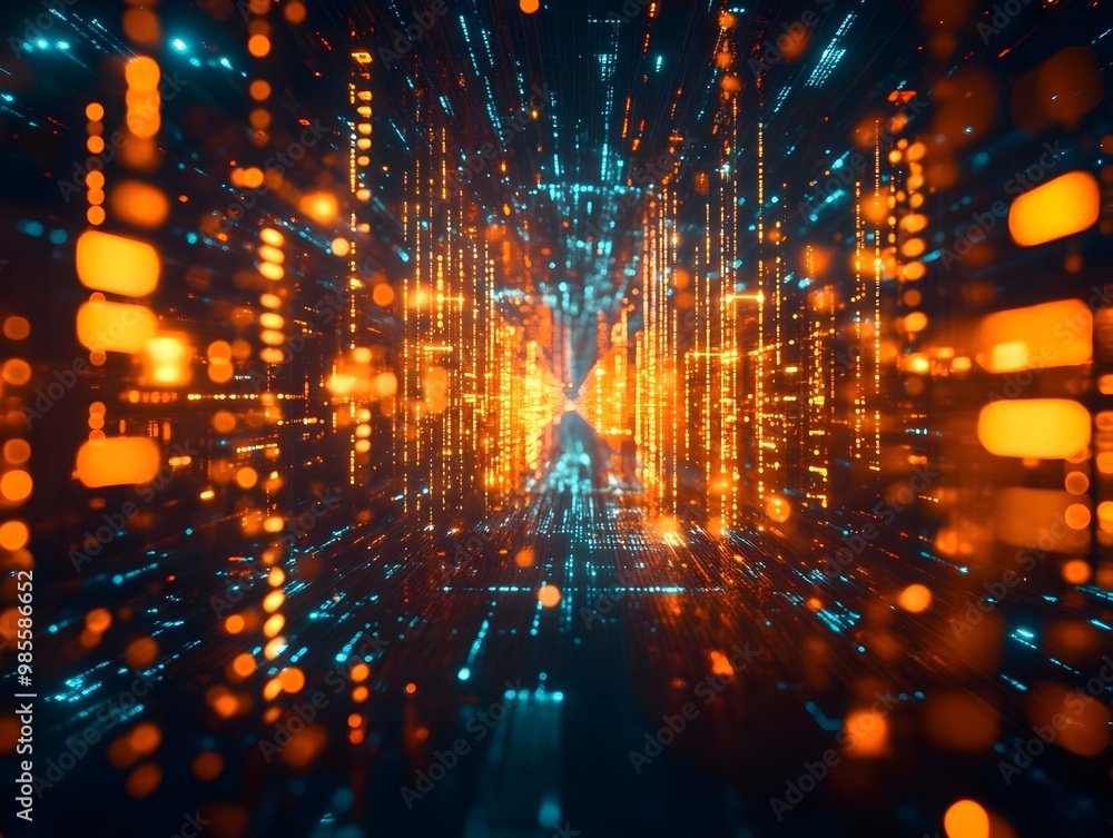 Aufkleber digital data stream with glowing lights