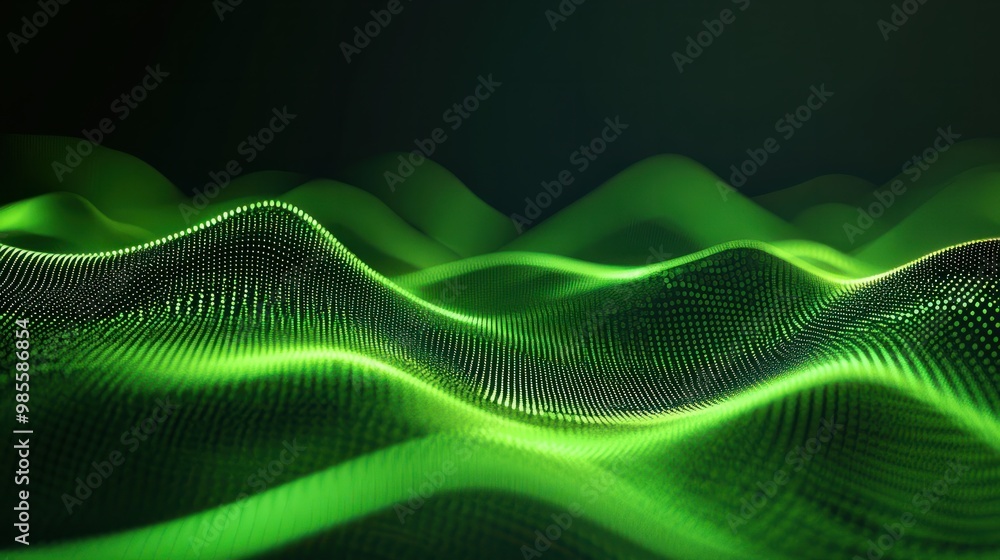 Poster rendering 3d wave dynamic background dots green futuristic flow technology abstract datum innovation