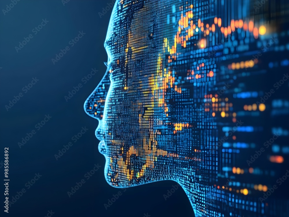 Aufkleber digital face with data visualization overlay