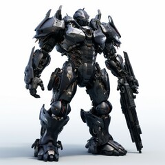 Iron robot warrior on white background Created with Generative AI technology.
