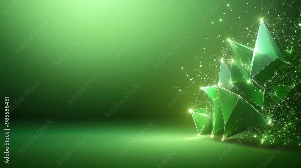 Poster futuristic green polygonal design with sharp, angular shapes and a glowing effect, perfect for high-