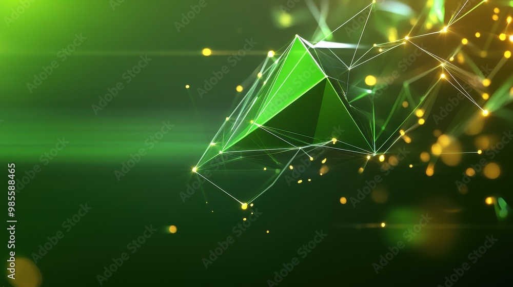 Poster futuristic green polygonal design with sharp, angular shapes and a glowing effect, perfect for high-