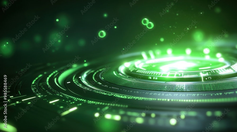 Poster futuristic green sci-fi background with intricate details and a dynamic, glowing effect, ideal for t