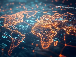 Digital world map with network connections