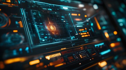 Obraz premium A close-up of a digital screen showing an AI takeover, with dark tones and bright flashes of data creating a sense of thrilling fear.