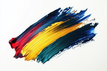 A vibrant paint stroke showcasing a blend of colors on a white background.