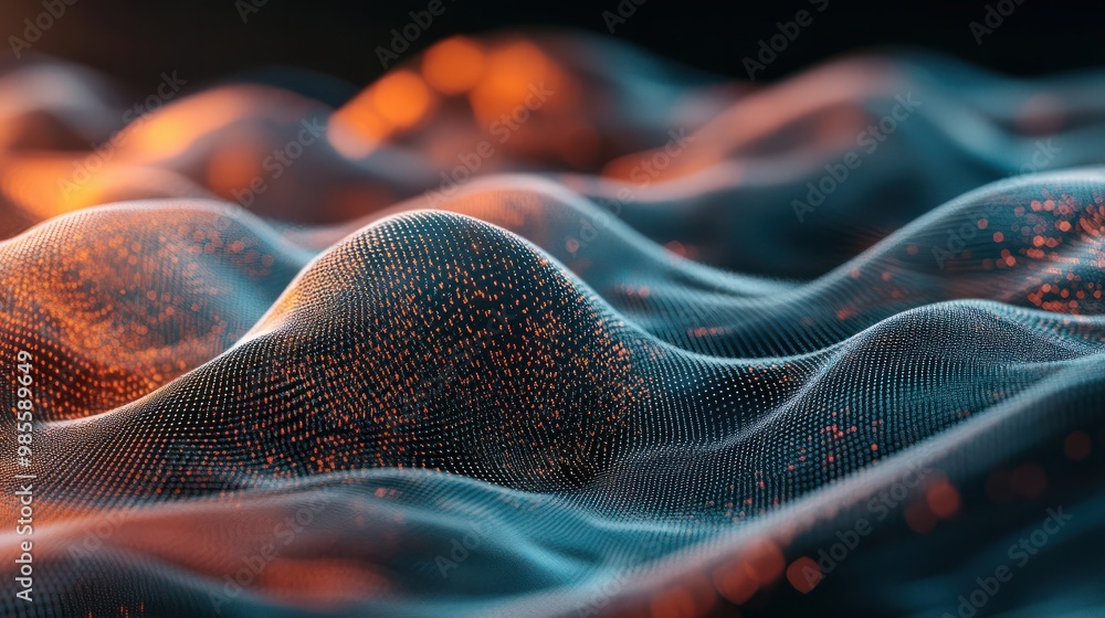 Poster wave grid abstract graphics,created with generative ai tecnology.