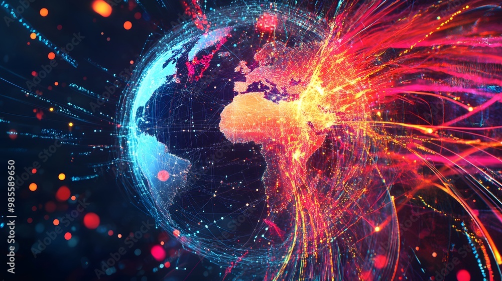 Leinwandbilder an abstract illustration of an ai network expanding across the globe, with intense bright lines repr