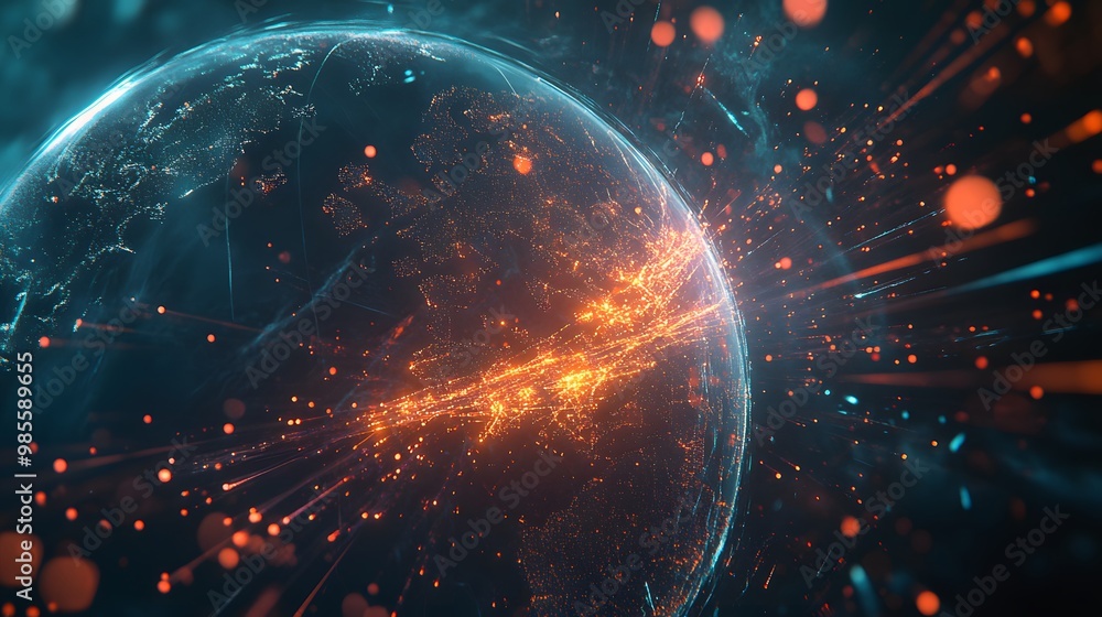 Leinwandbilder an abstract illustration of an ai network expanding across the globe, with intense bright lines repr
