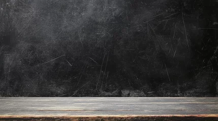 Fototapete wide old black wood table top chalkboard food bg grey background texture in college concept back to school slate wallpaper for black friday backgroun grunge marble black stone cement wall blackboard © Johannes