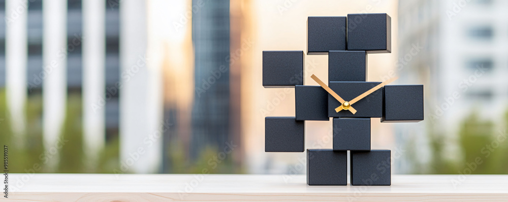 Poster modern geometric clock with cubes, showcasing unique design that adds stylish touch to any space. it