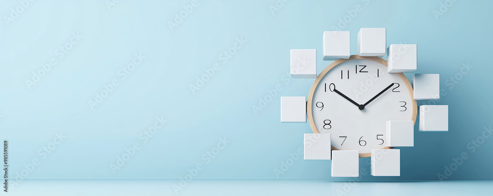 Poster modern geometric clock with cubes creates unique and stylish timepiece. design features round clock 