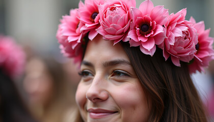 Obraz premium Pink Flower Crown Being Worn