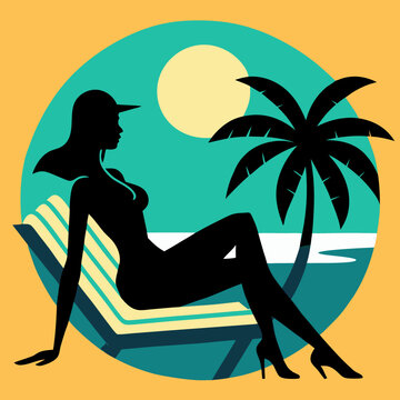 Woman Sunbathing Silhouette for Design