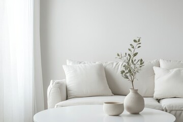 Empty top white top table in living room. For product display montage with generative ai