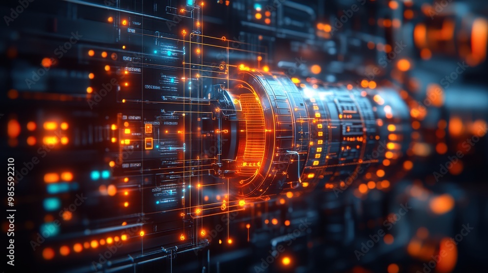 Poster futuristic digital interface with glowing circuits and high-tech design, perfect for technology and 