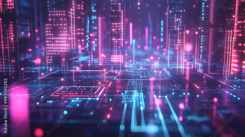 Poster A futuristic illustration of machine learning infrastructure, where bright data lines connect complex servers and neural networks, evoking excitement and innovation.