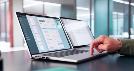 Accountant Calculating Electronic Invoice Or E Bill