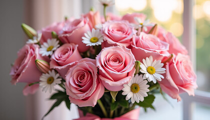 Symbol of Hope: Close-Up of a Pink Flower Bouquet for Cancer Awareness