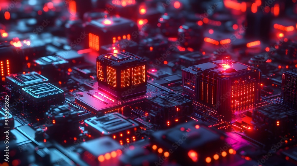 Aufkleber a futuristic, detailed diorama of ai-driven data infrastructure, with glowing connections between ne