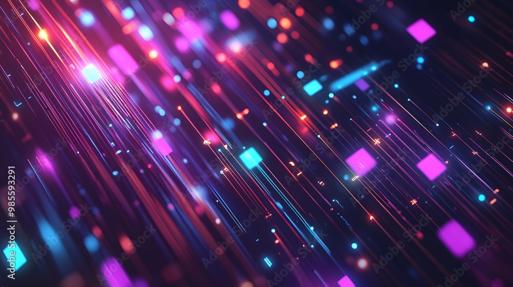 Poster An abstract illustration of machine learning infrastructure, where virtual servers and data lines glow with excitement, symbolizing the innovative future of AI technology.