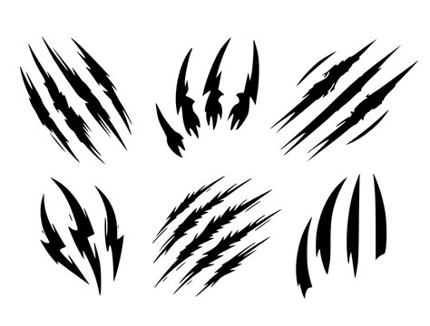claw scratch marks vector icon set (eps). animal claw scratches reflecting tiger, bear, wolf etc wild animal attack danger. wilderness conceptual illustration. animal claw tear