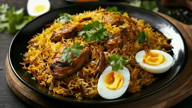 Delicious Chicken Biryani with Boiled Eggs, Cooked to Perfection, a Flavorful and Aromatic Rice Dish